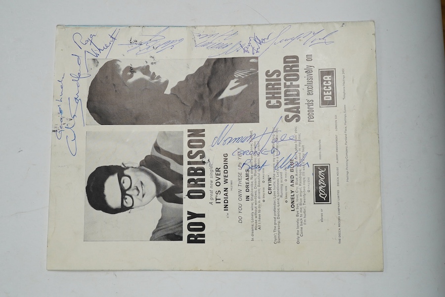 Roy Orbison and Freddie and the Dreamers concert programme including an extensive collection of autographs from members of the bands and support acts involved. Condition fair to good, minor age wear.